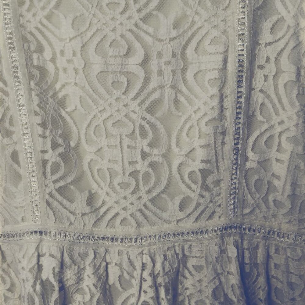 Hazel Sleeveless Lace Dress W/ Tiered Skirt & Back Zipper Ivory Small - Picture 7 of 13